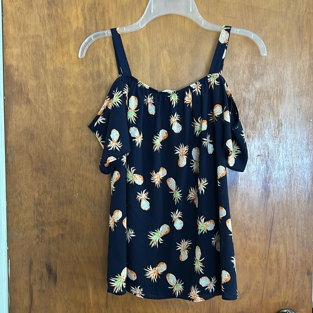Pineapple Print Black Women's Top - Picture 4 of 4